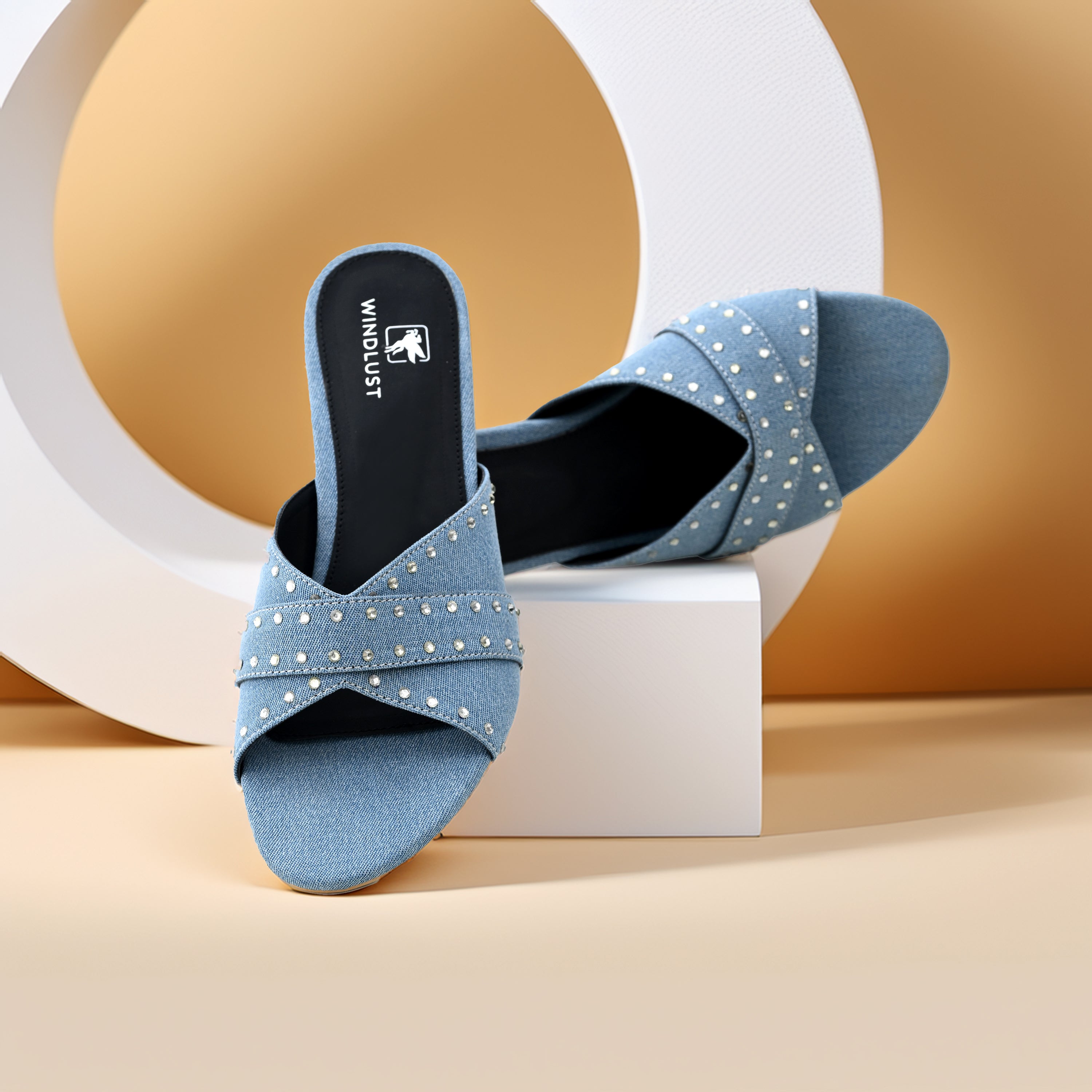 Swarovski Embellished Denim Heels - Denim Blue - Windlust