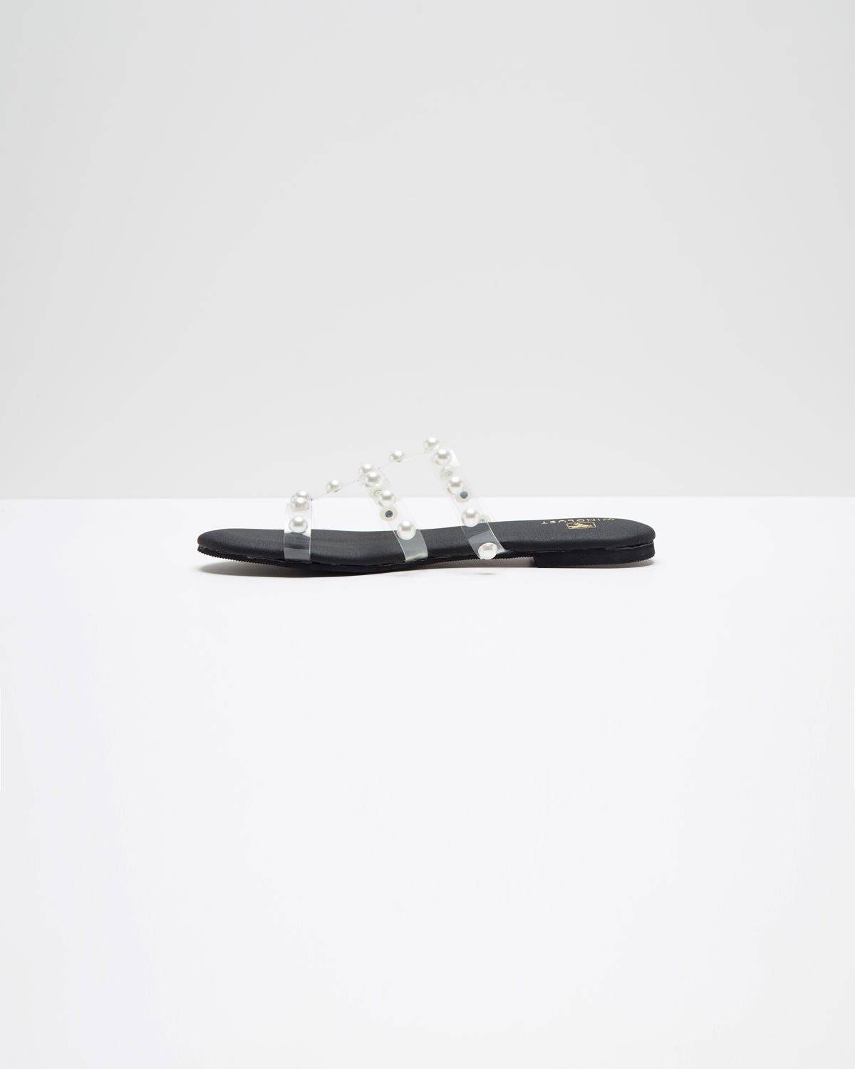 3 Strap Pearl Embellished Black Flats - Windlust