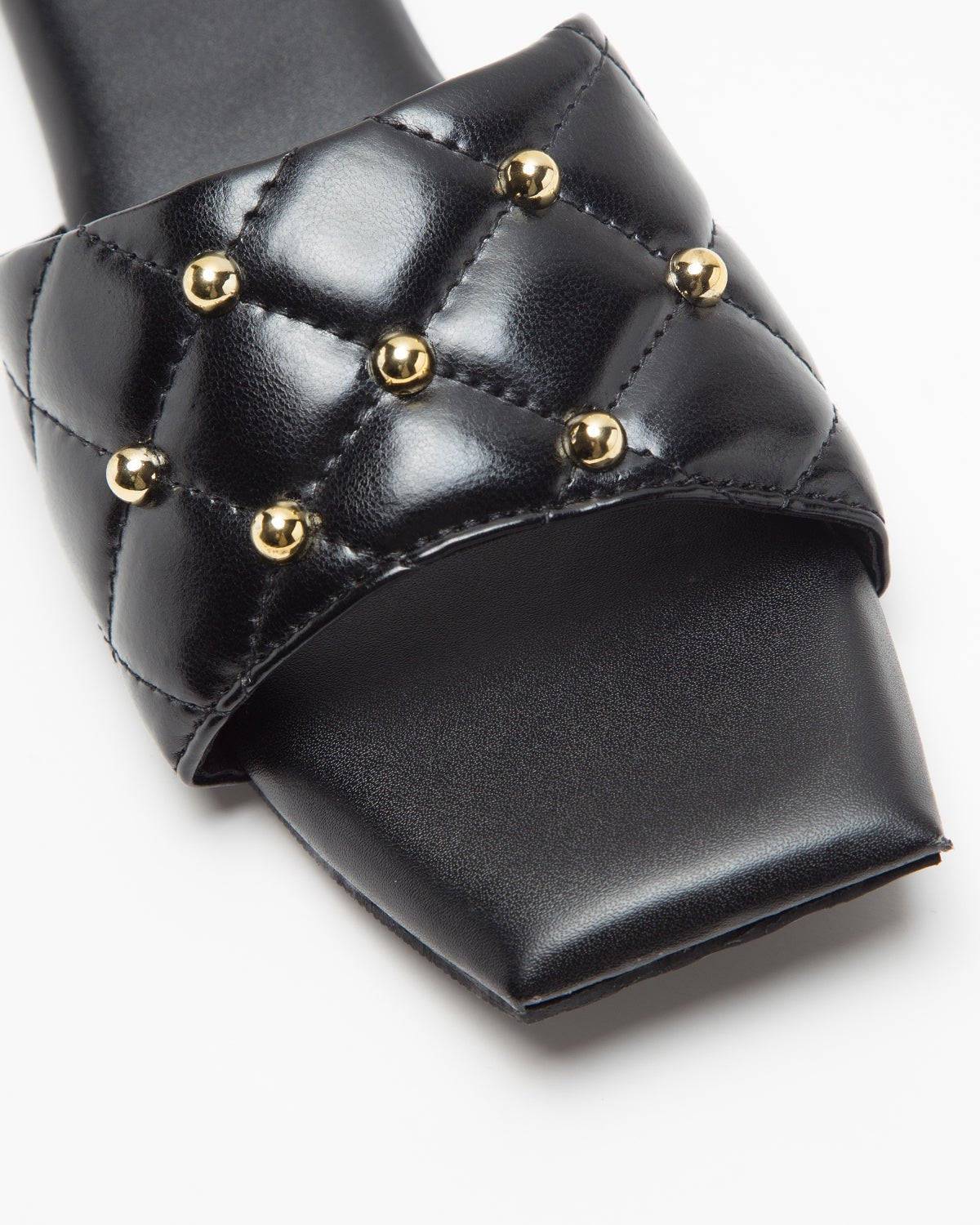 Black Studded T-Shaped Flats - Windlust
