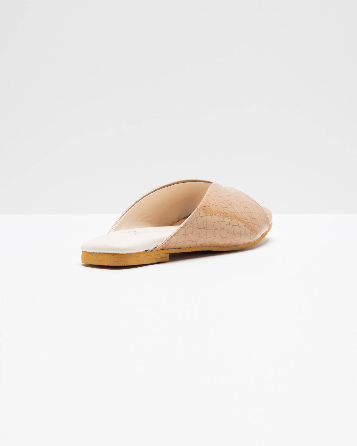 Ergo Croc Leather Pattern Beige Flats - Windlust