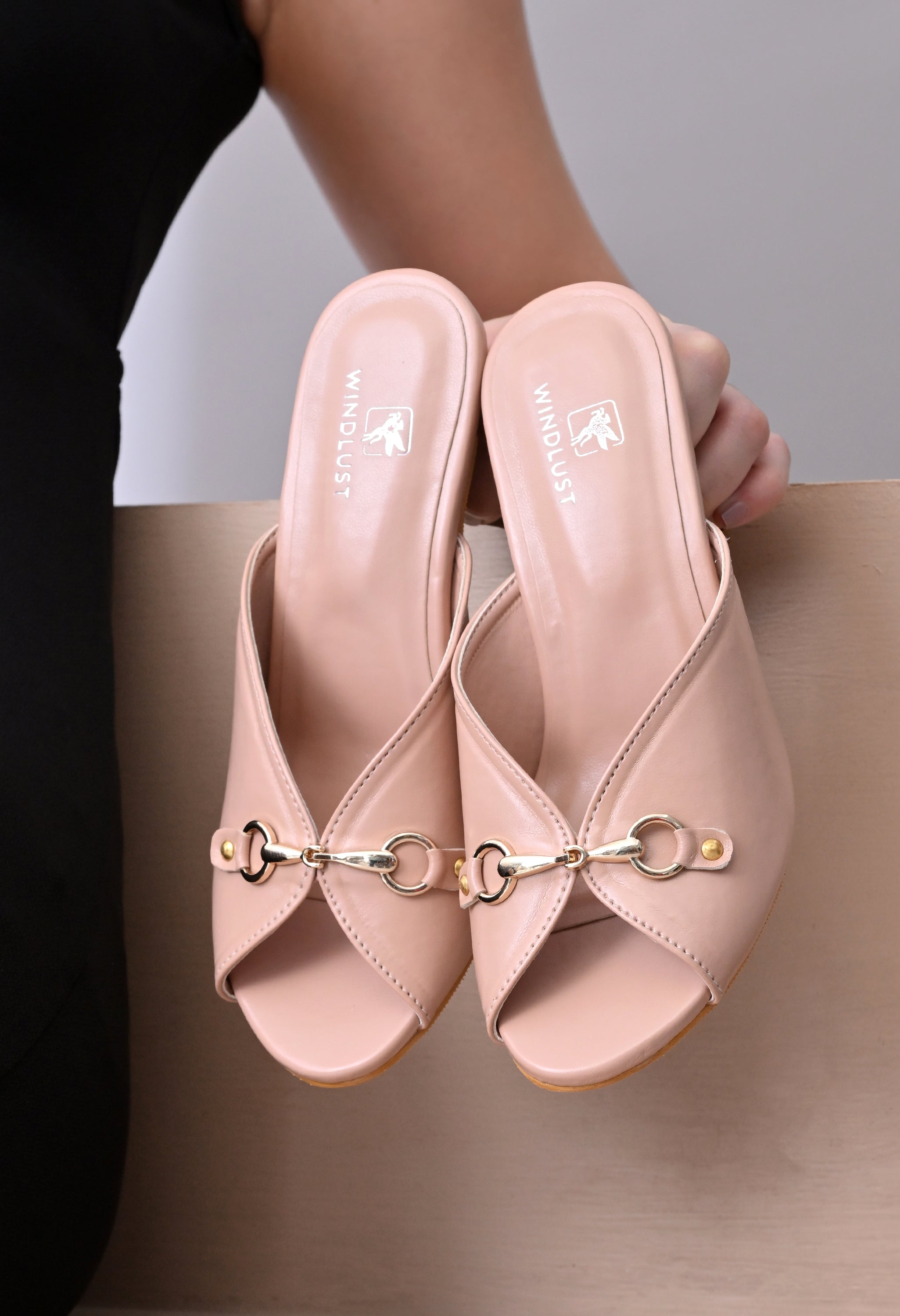 Windlust Block n Brooch Luxè Heels in Mystic Pink showing stylish high-heeled shoes with decorative brooch accents.