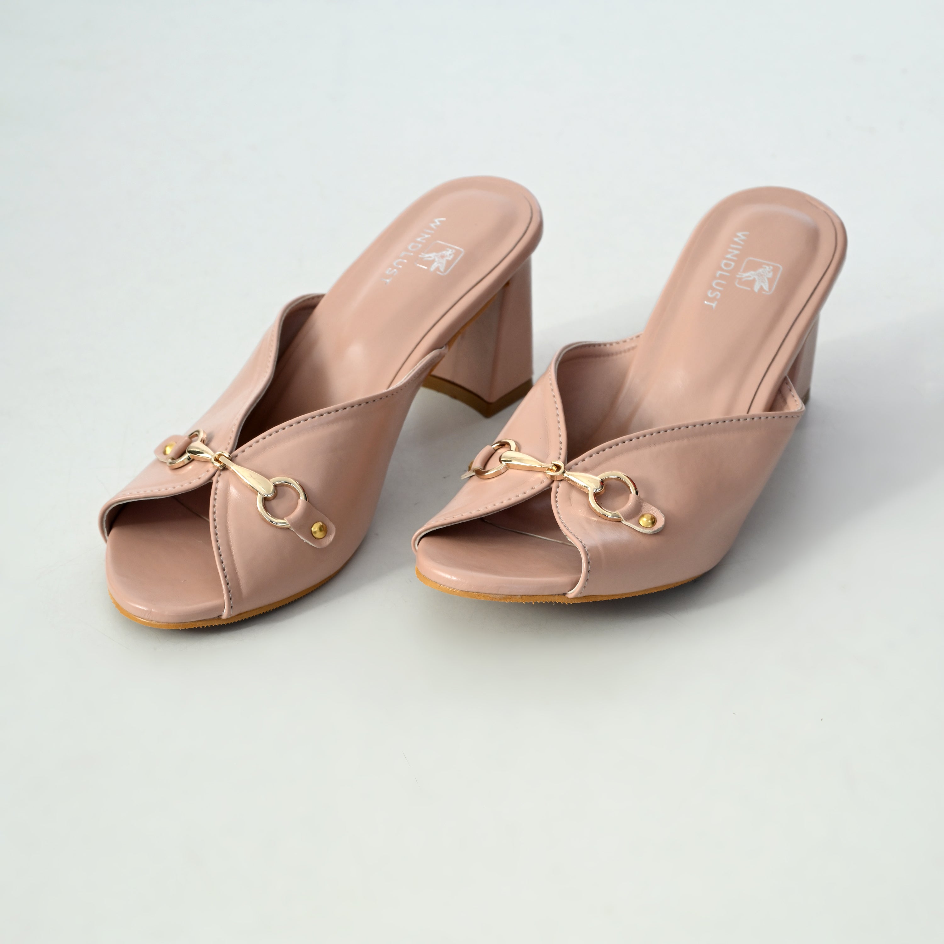 Windlust Block n Brooch Luxè Heels in Mystic Pink featuring stylish block heel design and elegant brooch accents.