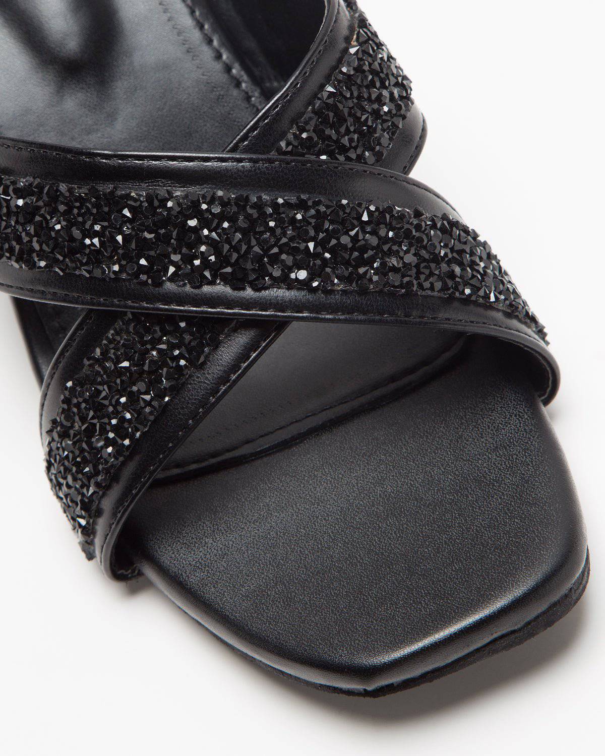 Cross Strapped Embellished Lace-Up Heels - Black