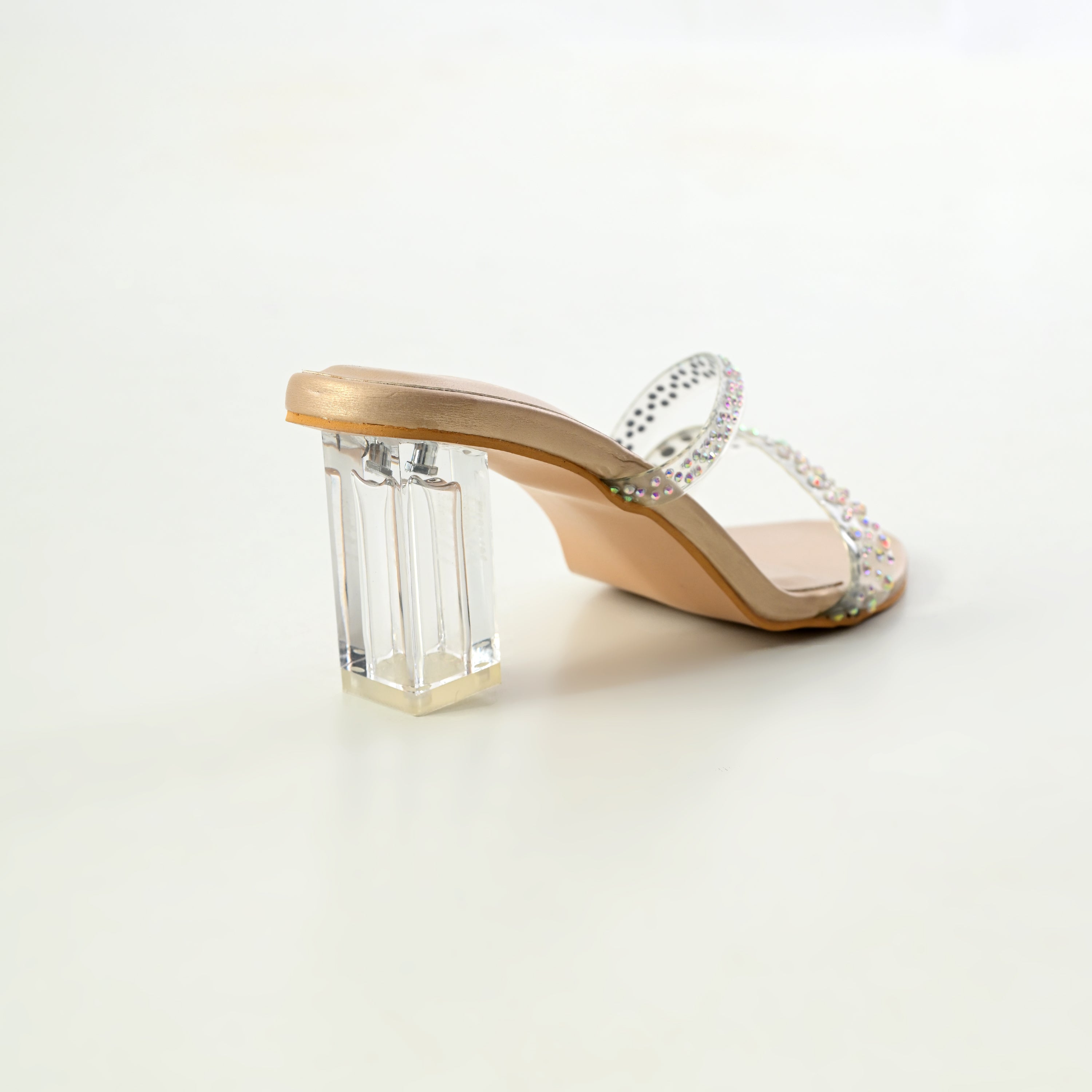 Matte gold embellished heels by Windlust featuring decorative accents and a sleek, stylish design for dress-up occasions.