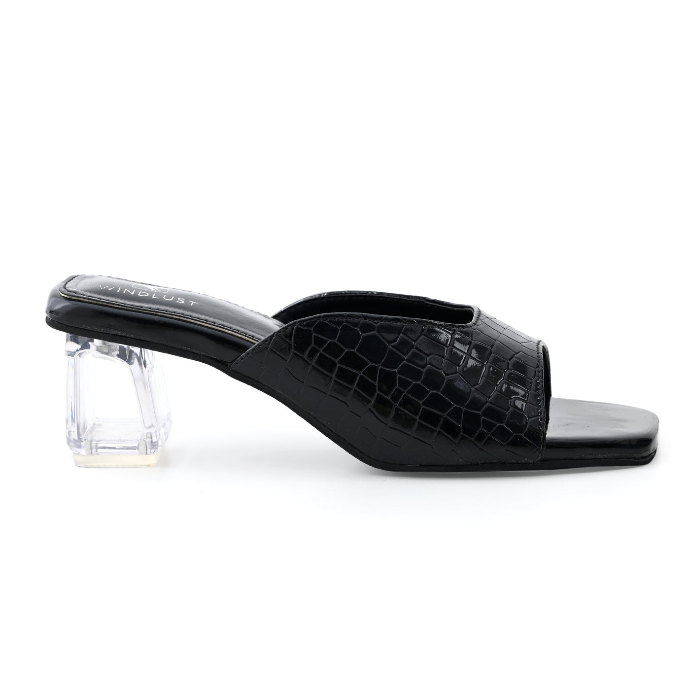 Ergo Croc Leather Hallow Heels - Glossy Black