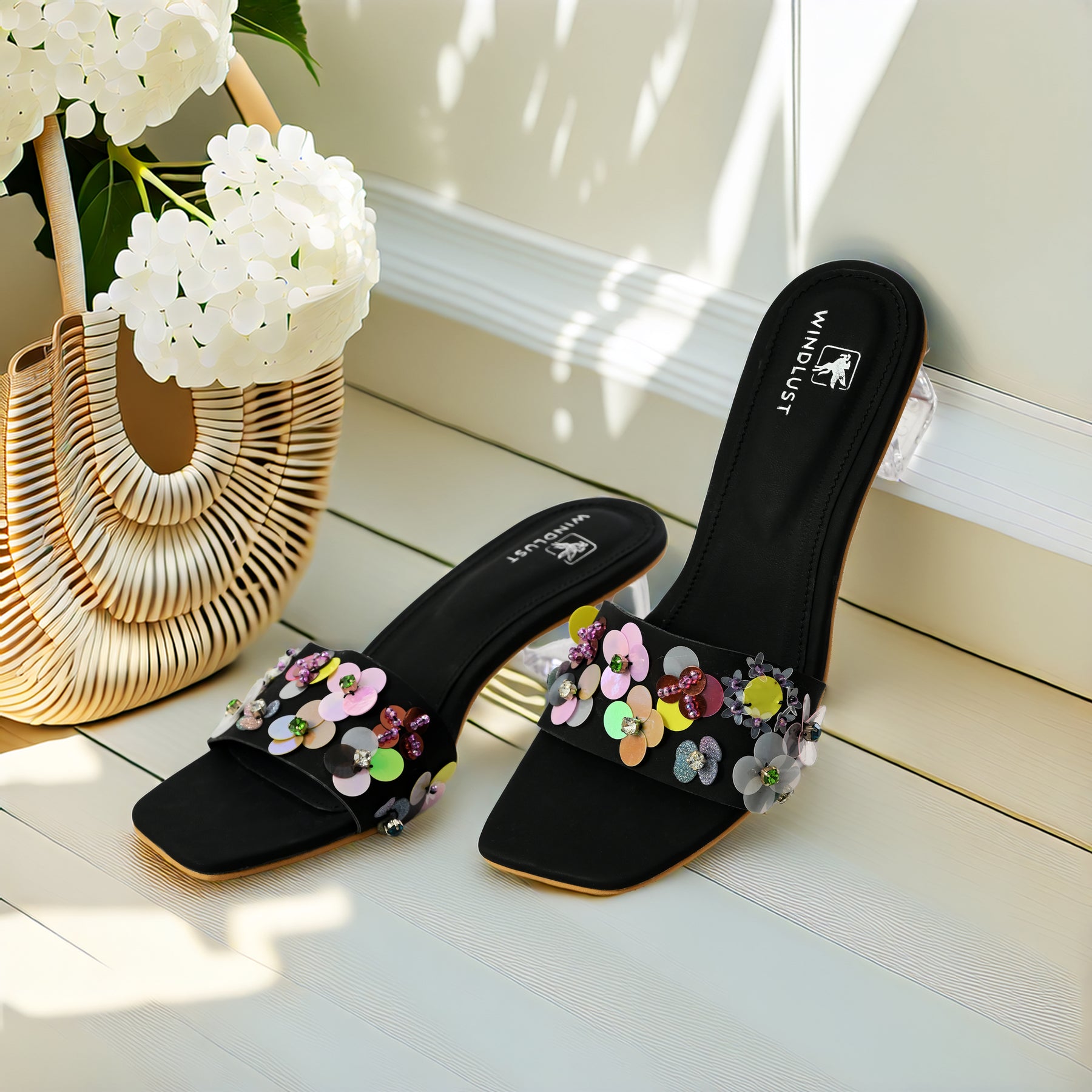 Hand-Embellished Luxury Heels - Black