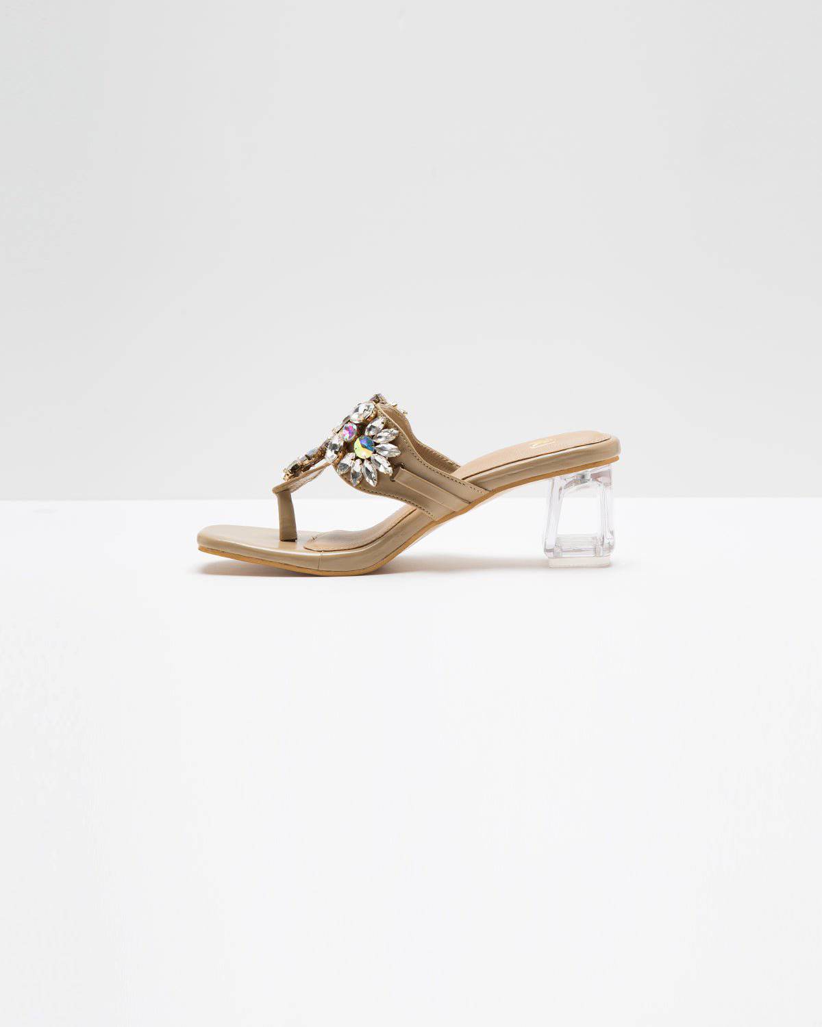 Kohlapuri Stone Embellished Heels - Nude Shade - Windlust