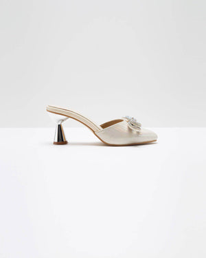 Metallic Cream Embellished Bow Heels