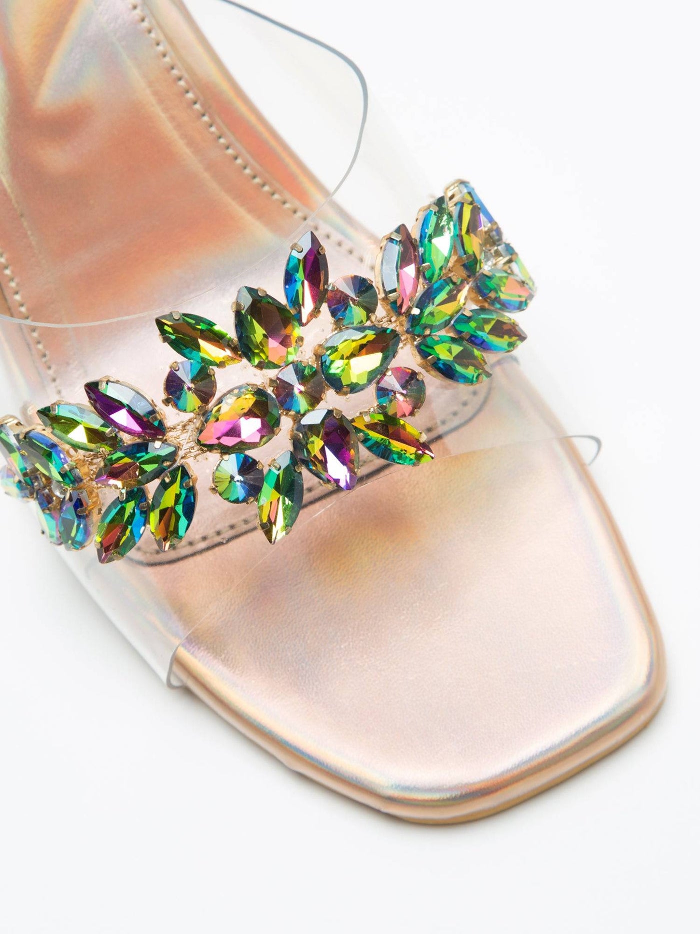 Rainbow Textured Stone Embellisehd Heels - Copper