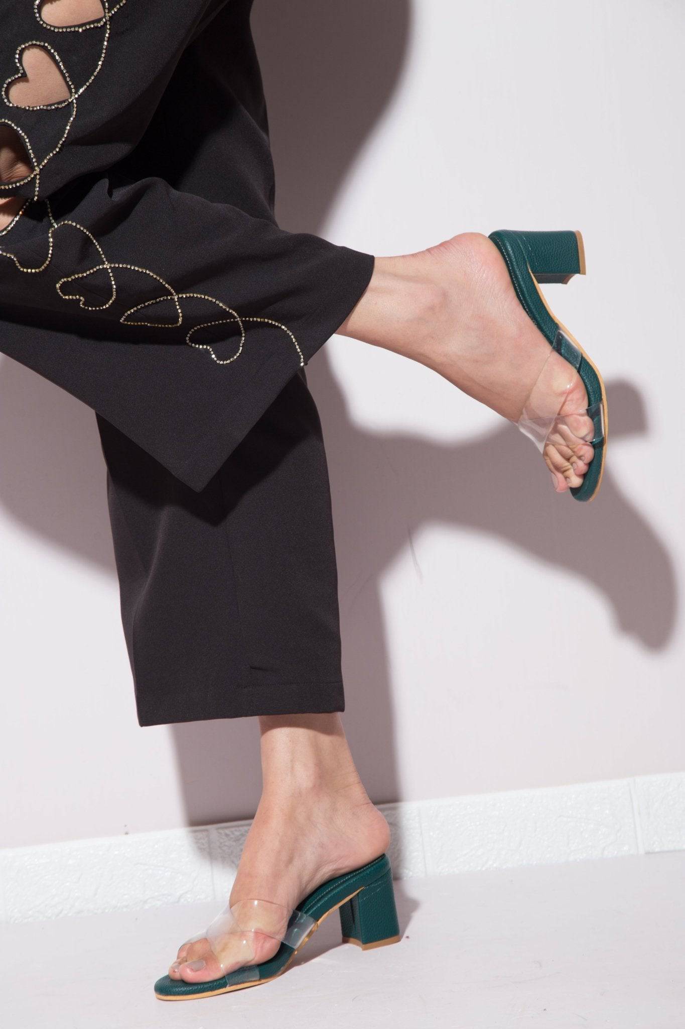 Transparent Cross-Strapped Heels - Emerald Green - Windlust