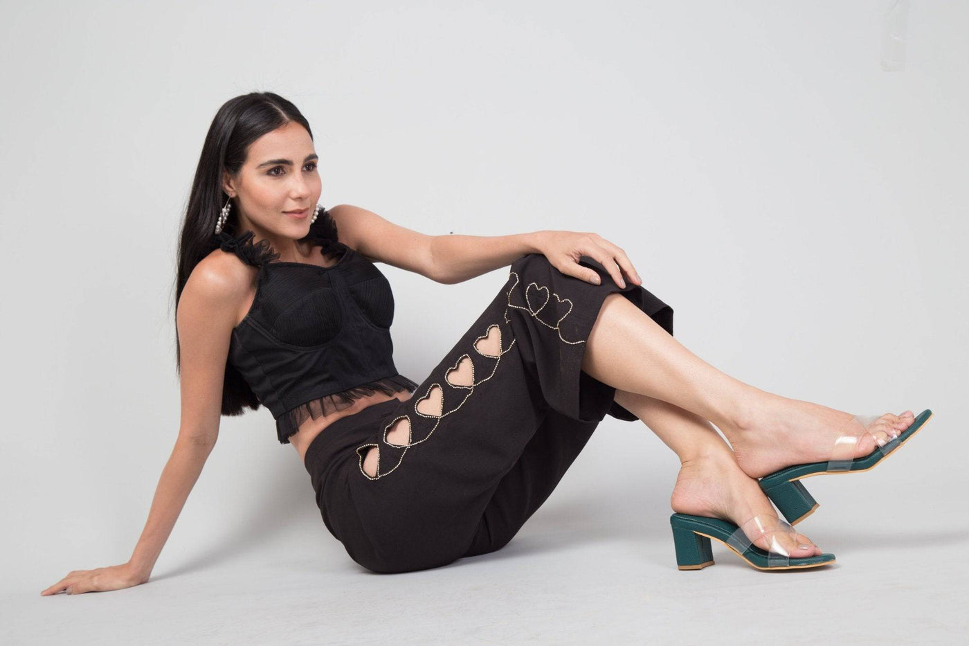 Transparent Cross-Strapped Heels - Emerald Green