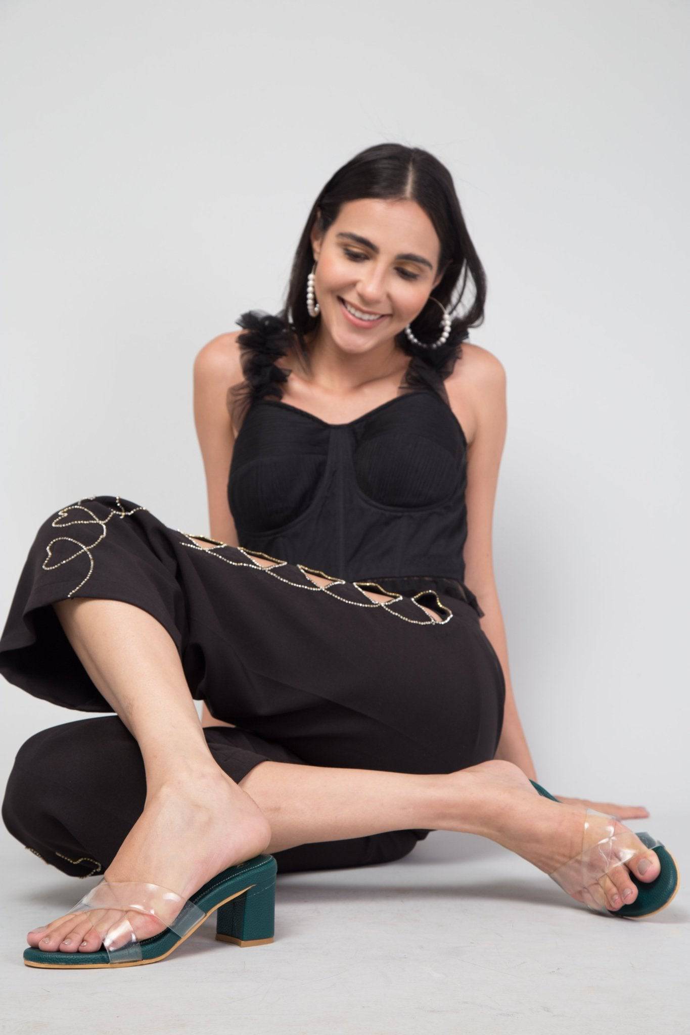 Transparent Cross-Strapped Heels - Emerald Green - Windlust