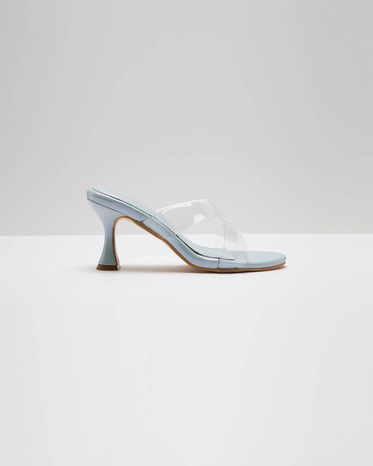Transparent Cross Strapped Pumps - Light Metallic Blue - Windlust