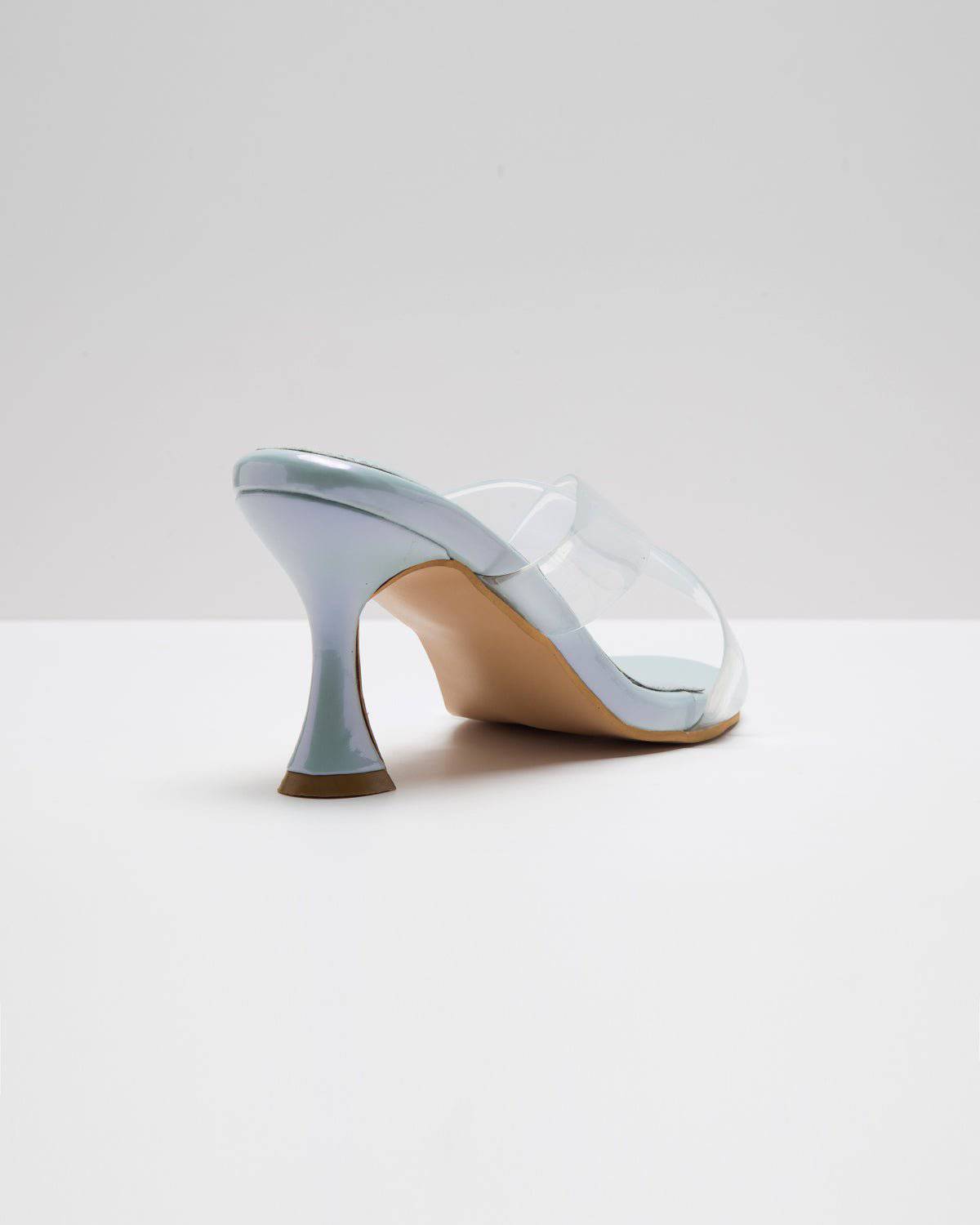 Transparent Cross Strapped Pumps - Light Metallic Blue