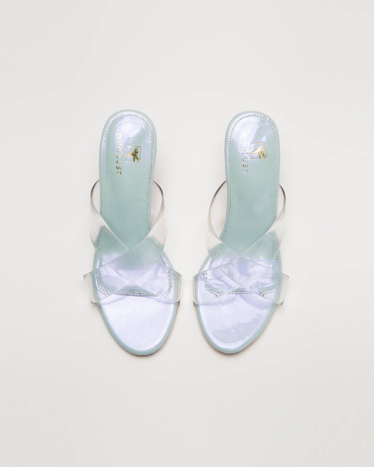 Transparent Cross Strapped Pumps - Light Metallic Blue - Windlust