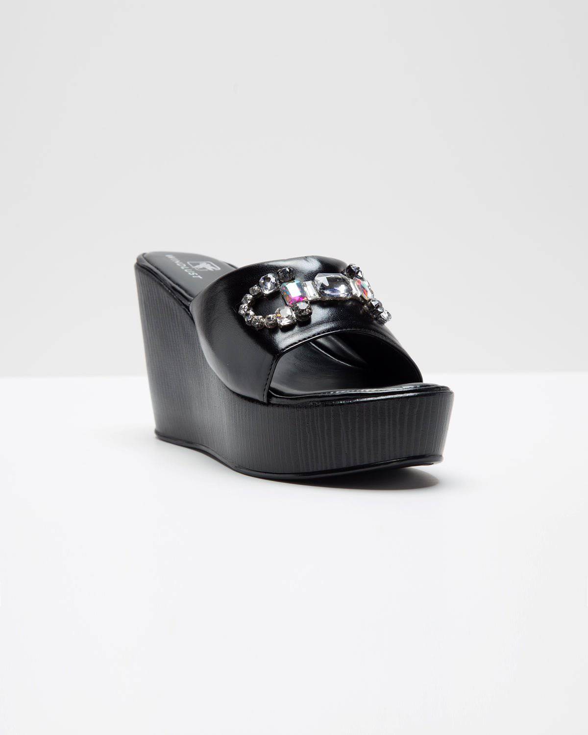 Stone Embellished Wedges- Black