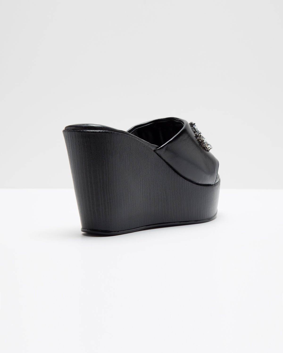 Stone Embellished Wedges- Black - Windlust