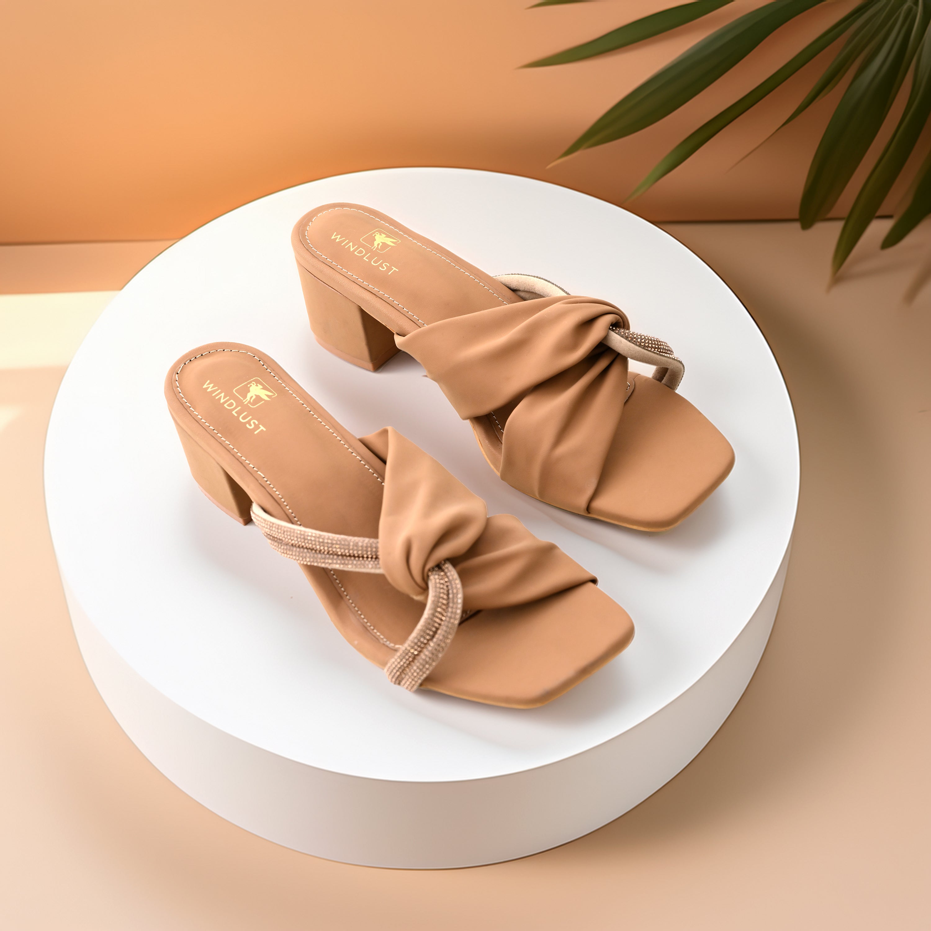 Interlocked Swarovski String Heels - Beige - Windlust