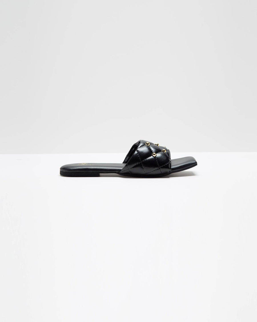 Black Studded T-Shaped Flats