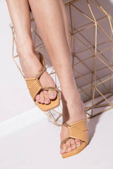 Cross Locked Flats - Beige