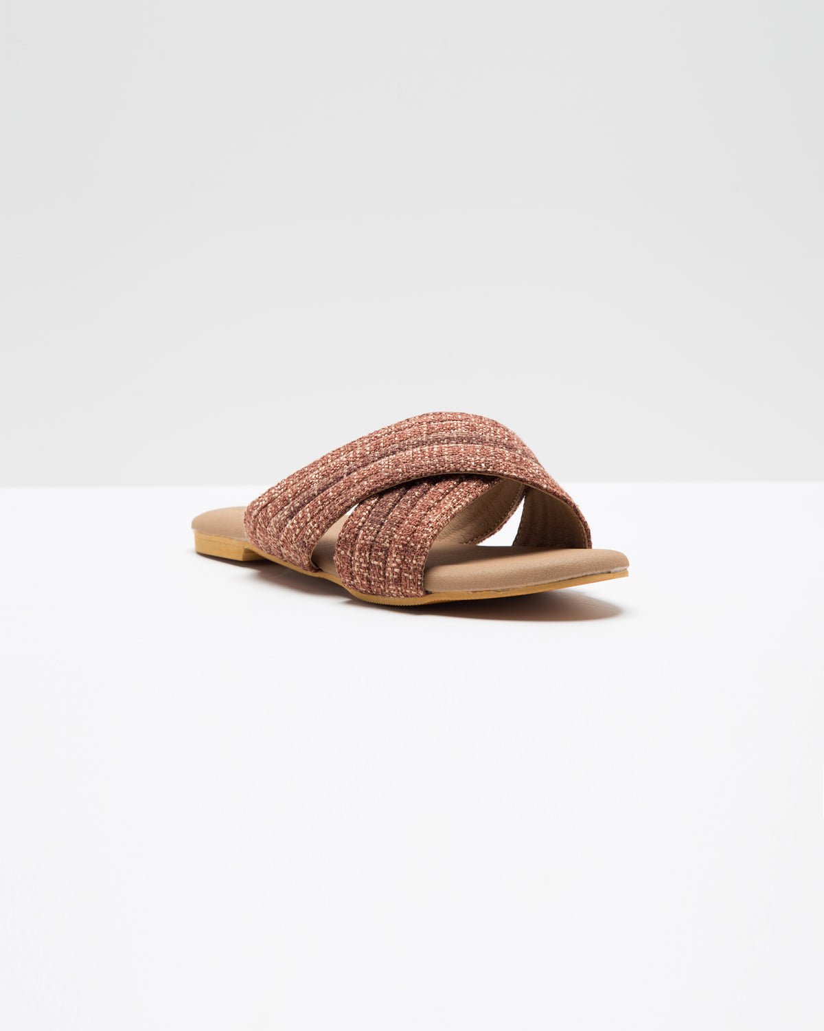 Cross-Strapped Beige & Wine Jute Flats