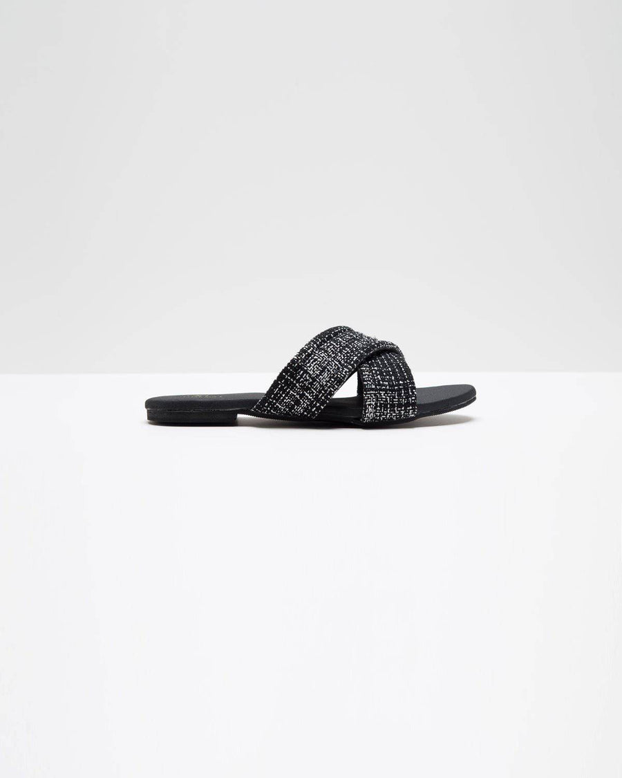 Cross-Strapped Black Jute Flats
