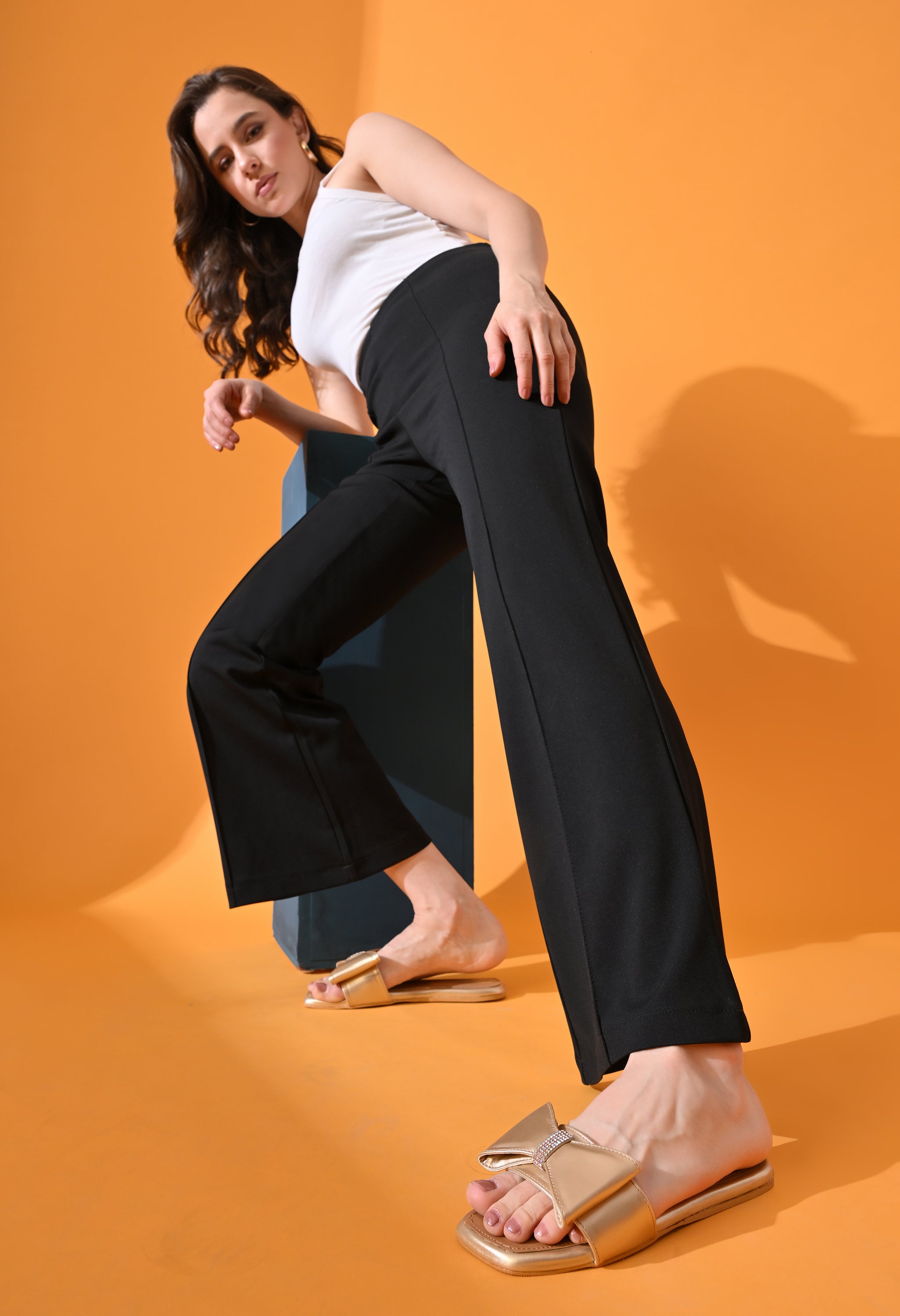 Windlust Crystal Bow Comforter Flats in Aura Gold, stylish flat shoes with crystal bow detail, perfect for elegant casual wear.