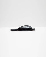 Ergo Croc Leather Pattern Black Flats