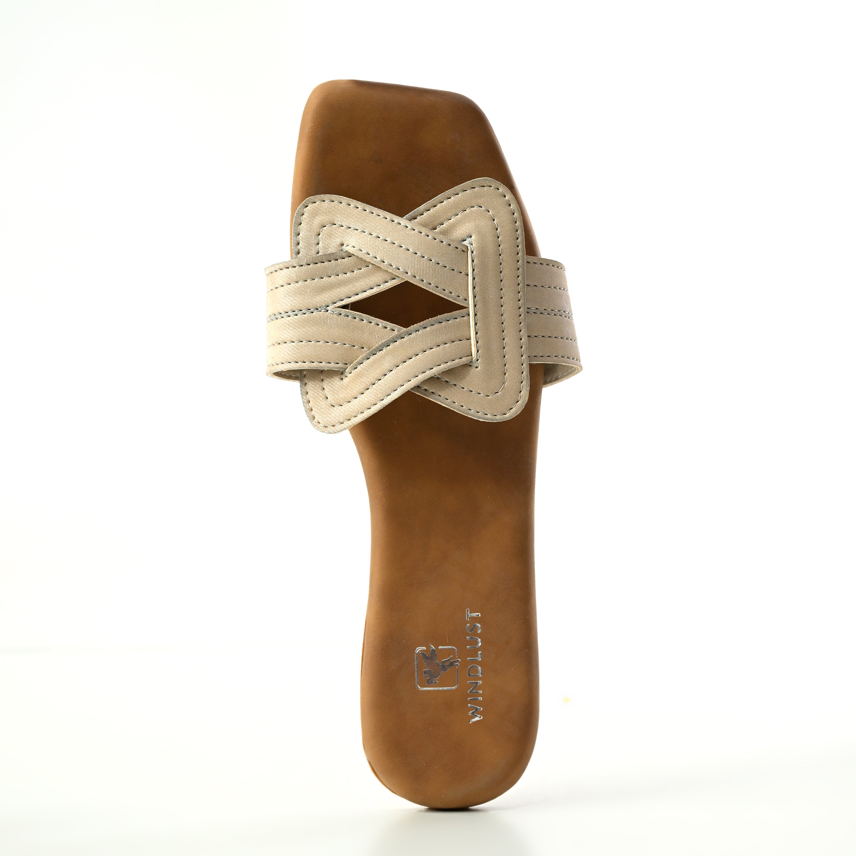 Beige taupe Windlust Tangled Luxe Flats with intricate woven design and comfortable slip-on style, perfect for casual wear.