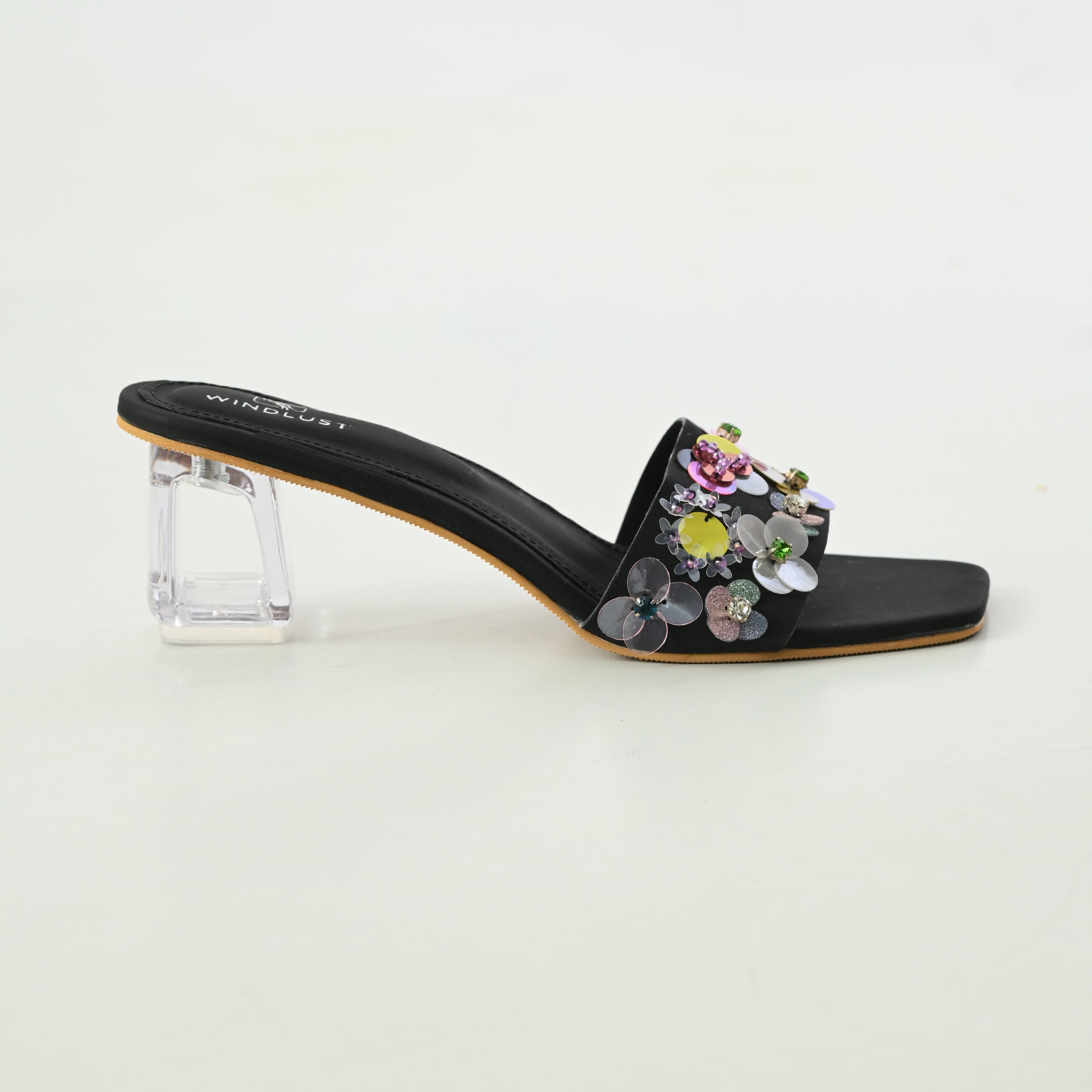 Black Windlust luxury heels with intricate hand-embellished details, stylish and elegant for formal occasions.
