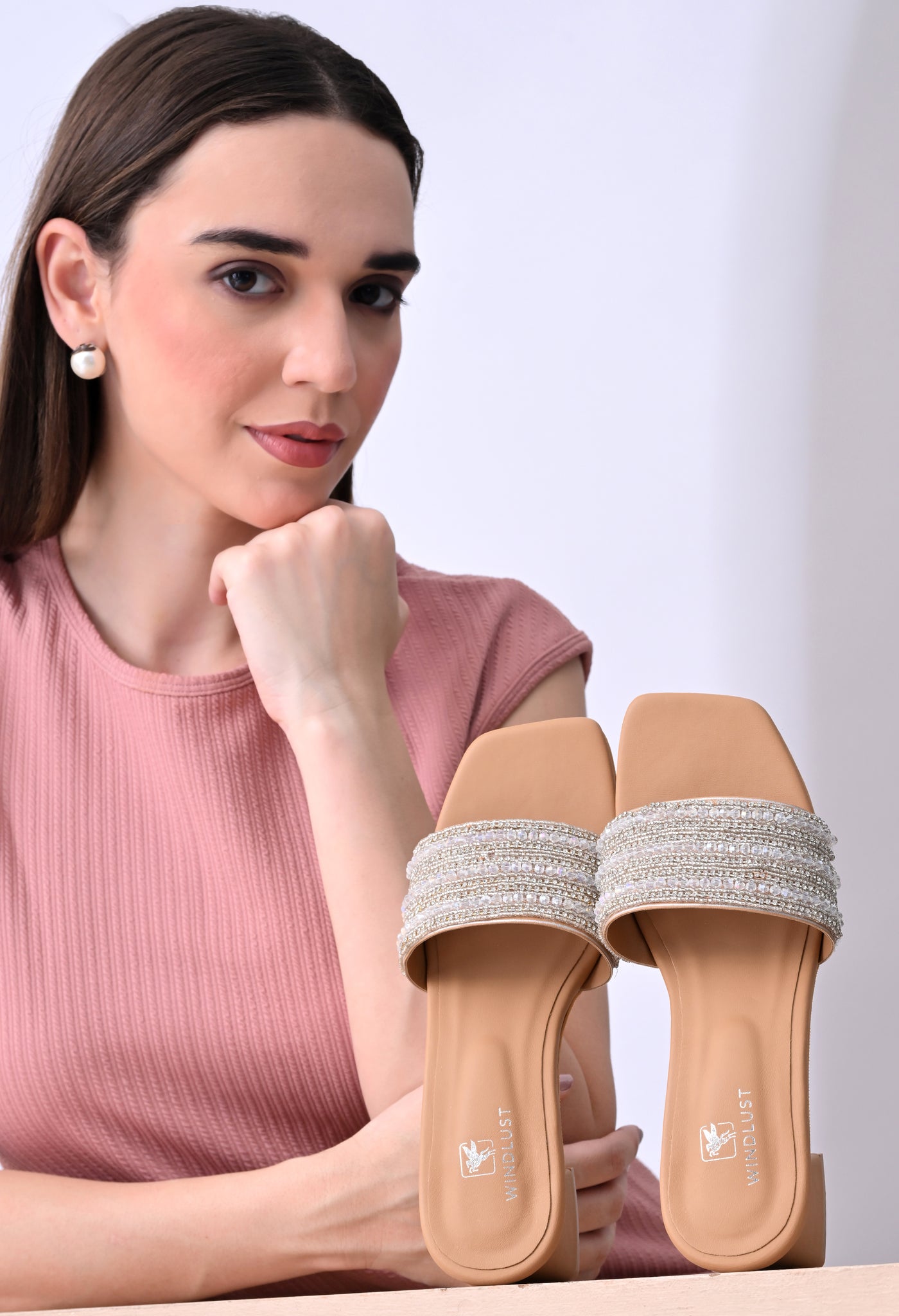 Handcrafted Lace Embellished Heels - Ivory Beige