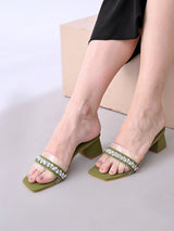 Handset Swarovski Embellished Clear Heels - Deep Green