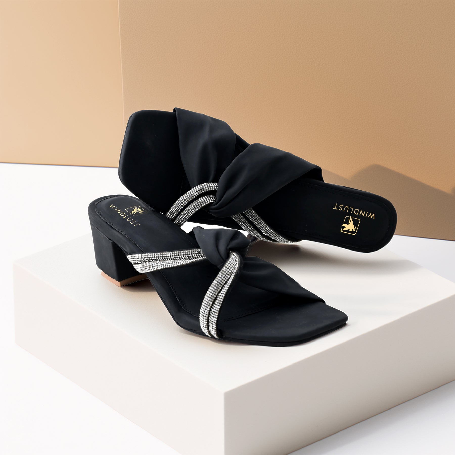 Interlocked Swarovski String Heels - Black