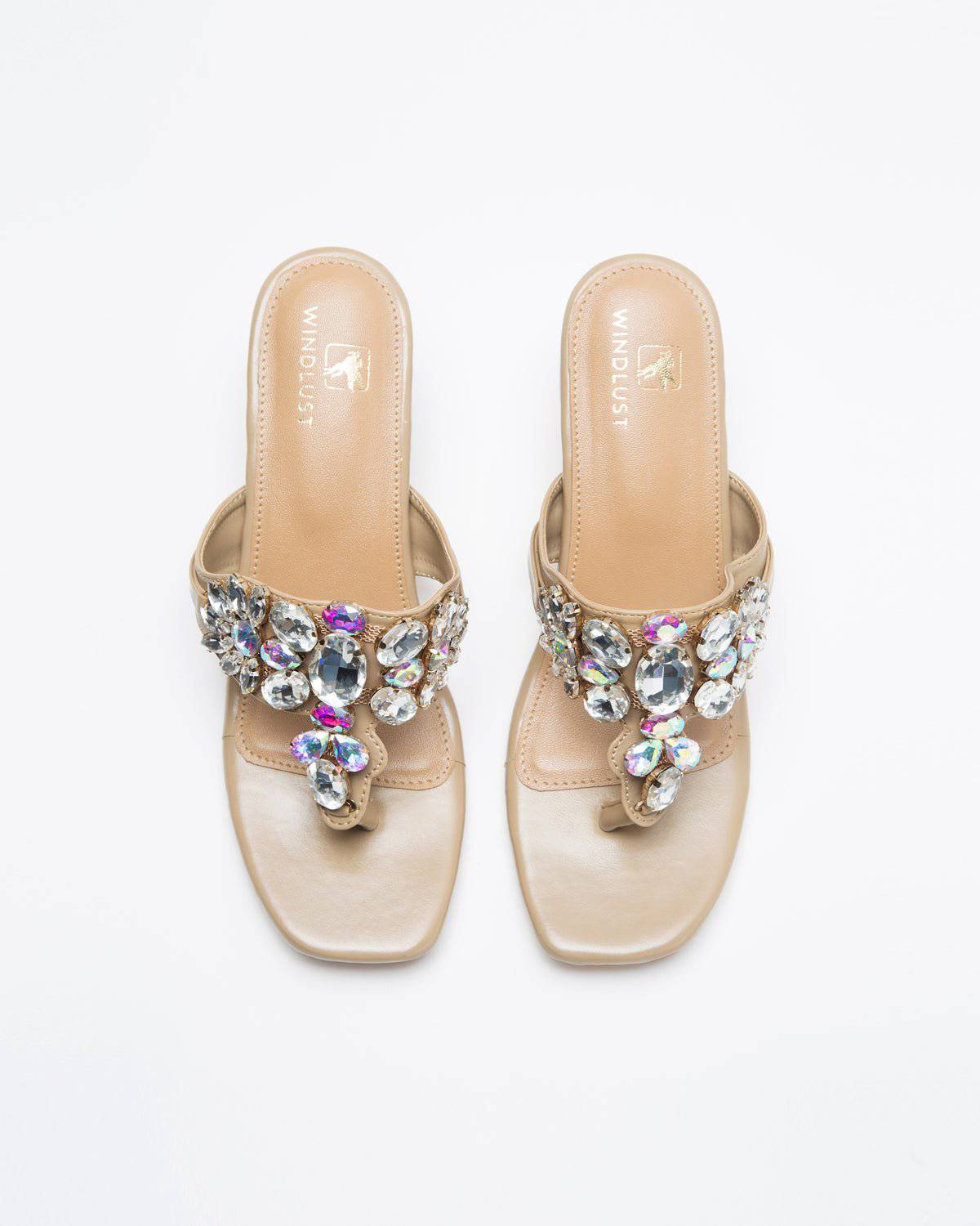 Kohlapuri Stone Embellished Heels - Nude Shade