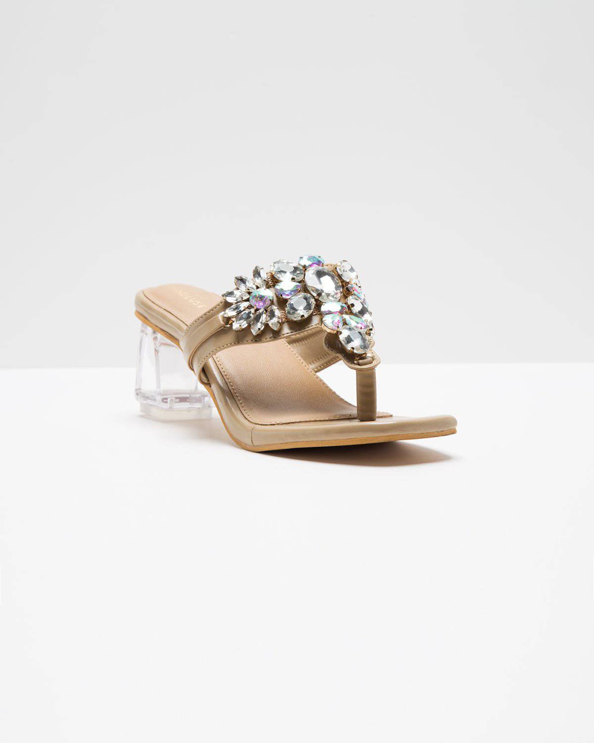 Kohlapuri Stone Embellished Heels - Nude Shade - Windlust