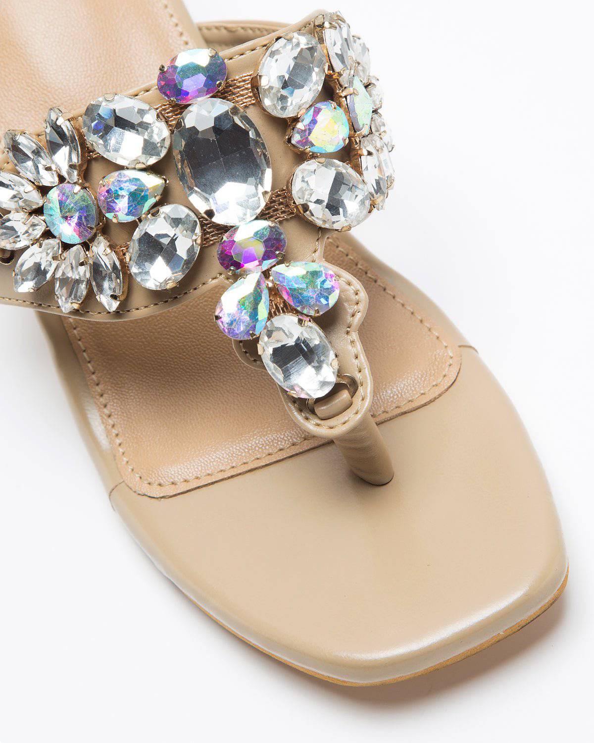 Kohlapuri Stone Embellished Heels - Nude Shade - Windlust