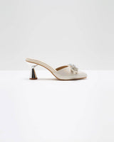 Metallic Cream Embellished Bow Heels