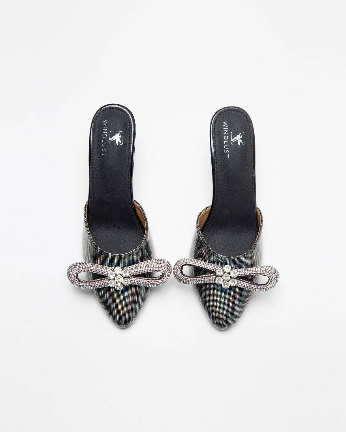 Metallic Grey Embellished Bow Heels - Windlust