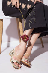 Snake Print 2 Strap Heels - Light Gold