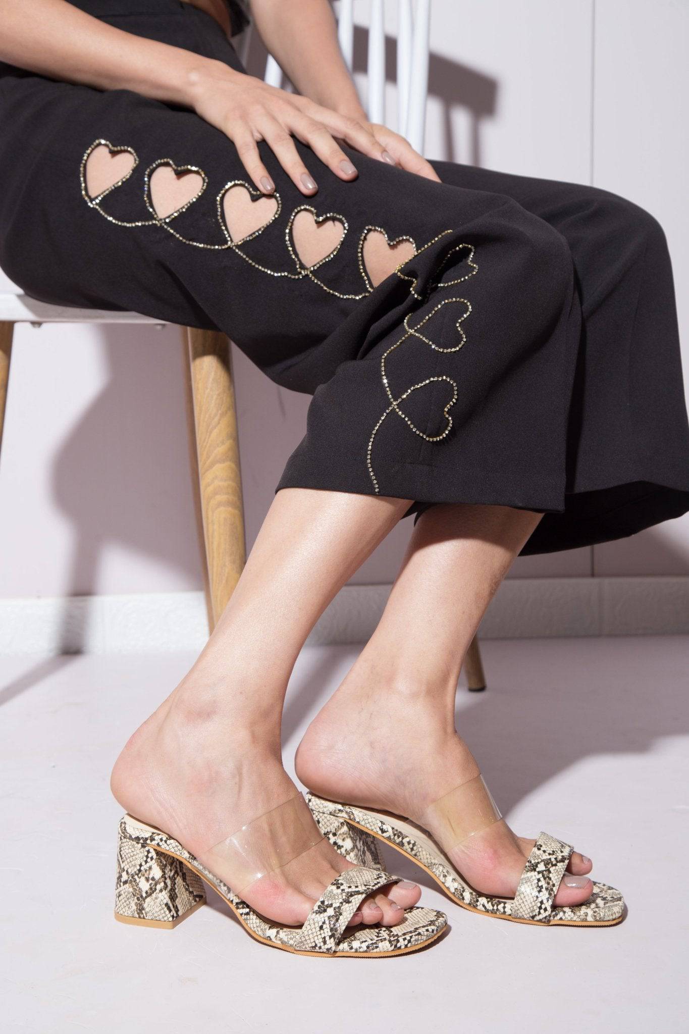 Snake Print 2 Strap Heels - Light Gold