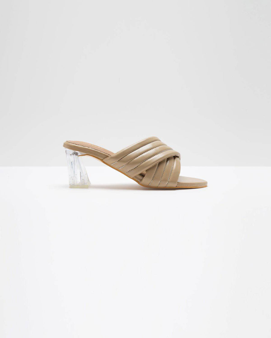 Super Cushioned Cross Strapped Heels - Nude Beige