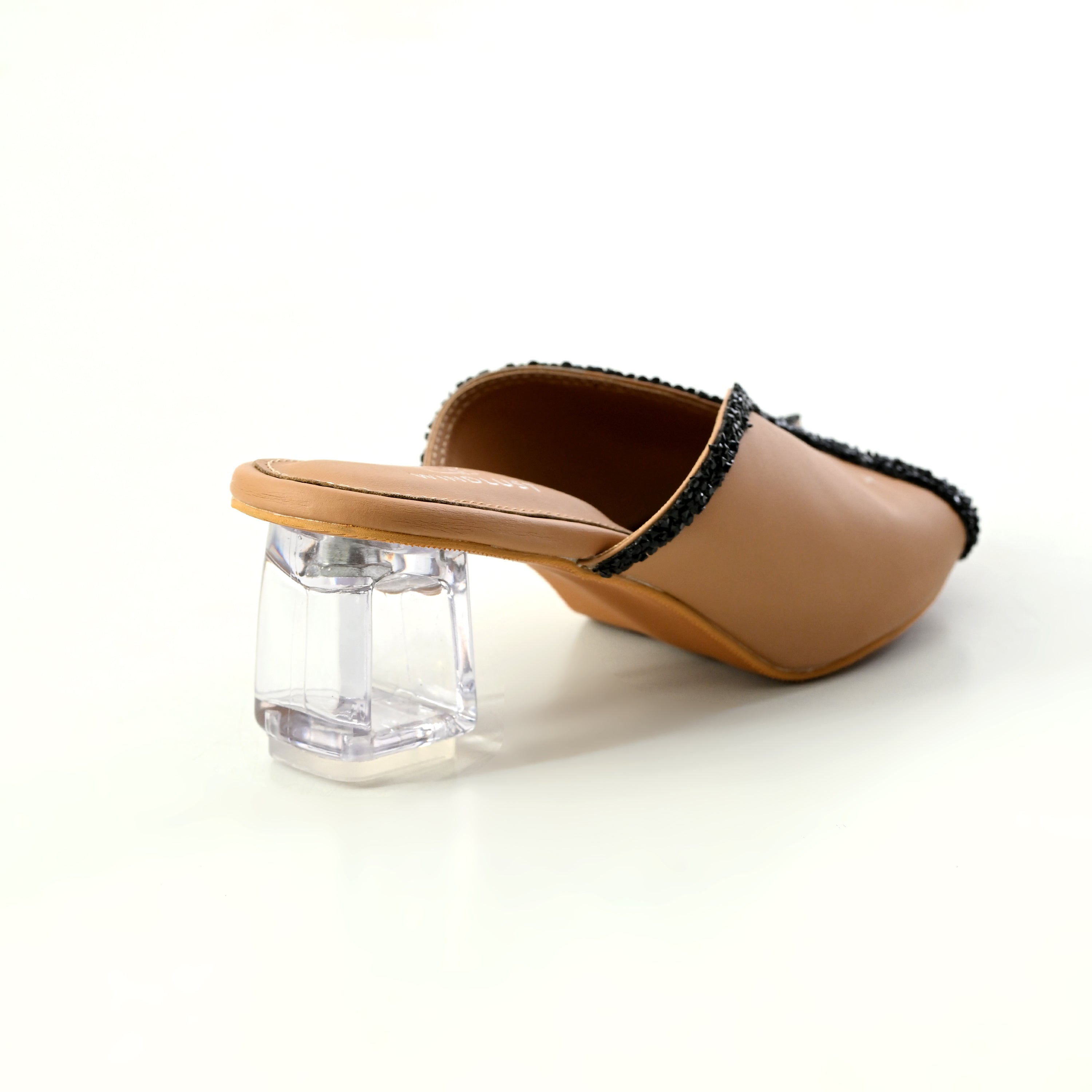 Beige Swarovski-embellished hollow heel shoes by Windlust, elegant high-heeled footwear with sparkling accents.