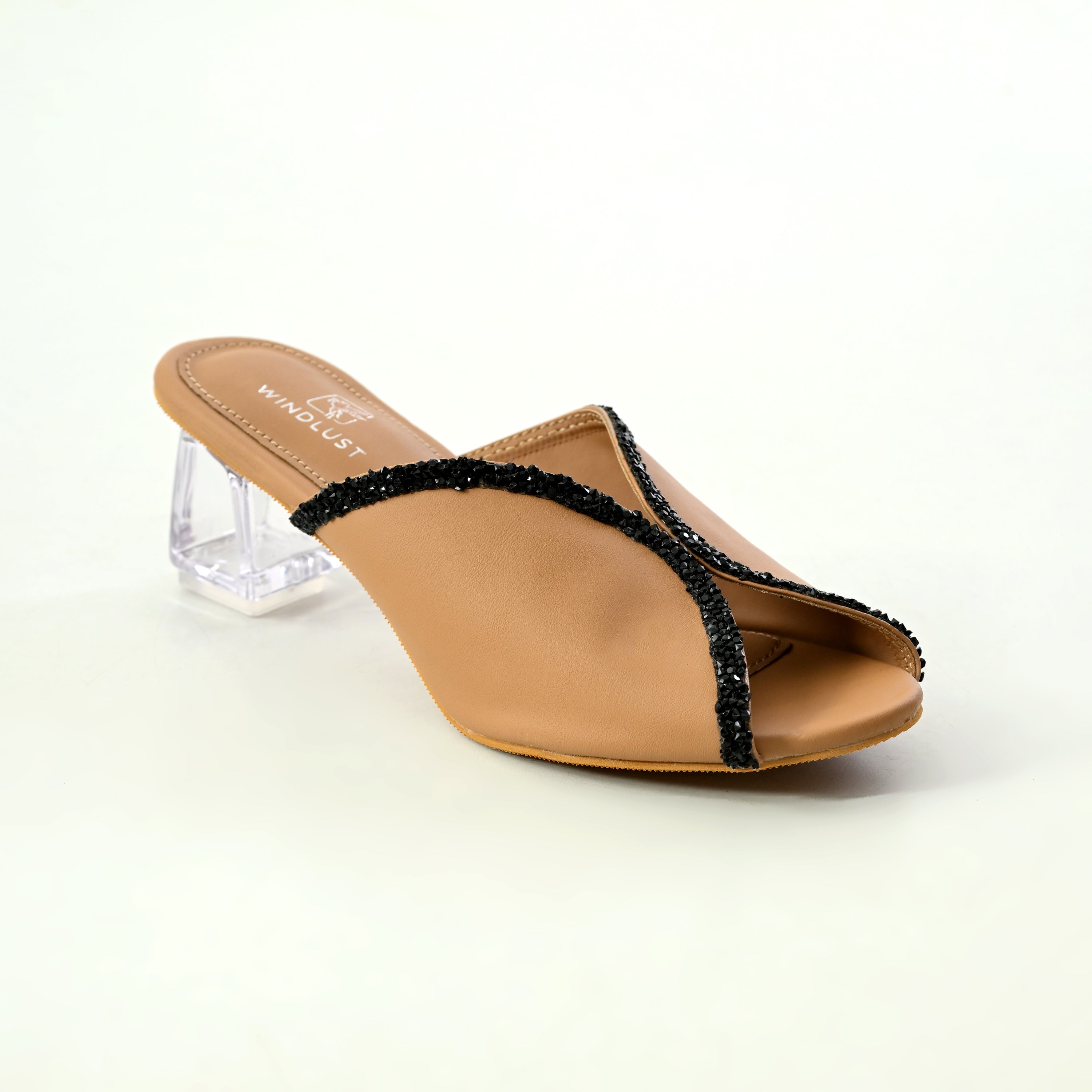 Beige Swarovski-embellished Windlust Hallow Heel shoes with open toe and elegant design, size 36, stylish bridal footwear
