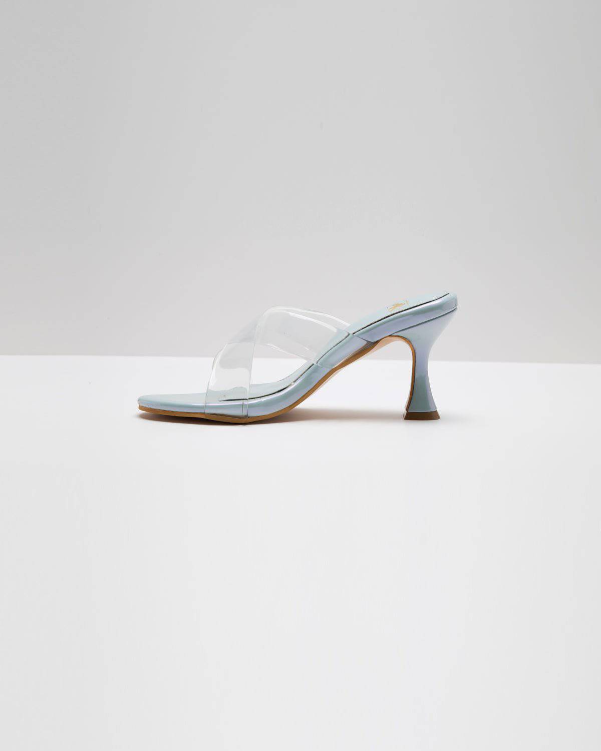 Transparent Cross Strapped Pumps - Light Metallic Blue