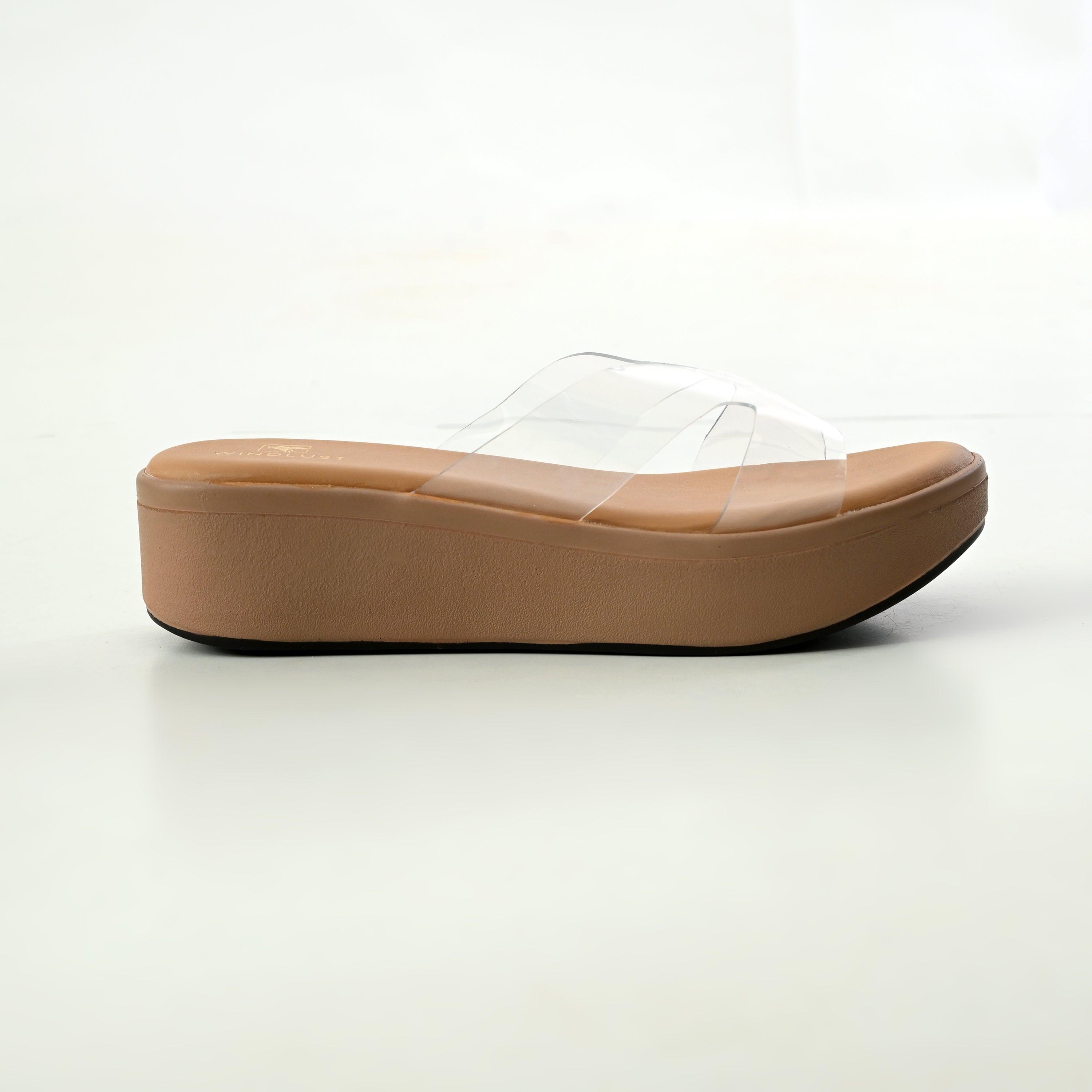 Beige Windlust CLEAR X-FLOW wedge sandal with open toe and chunky heel, stylish footwear for casual wear.