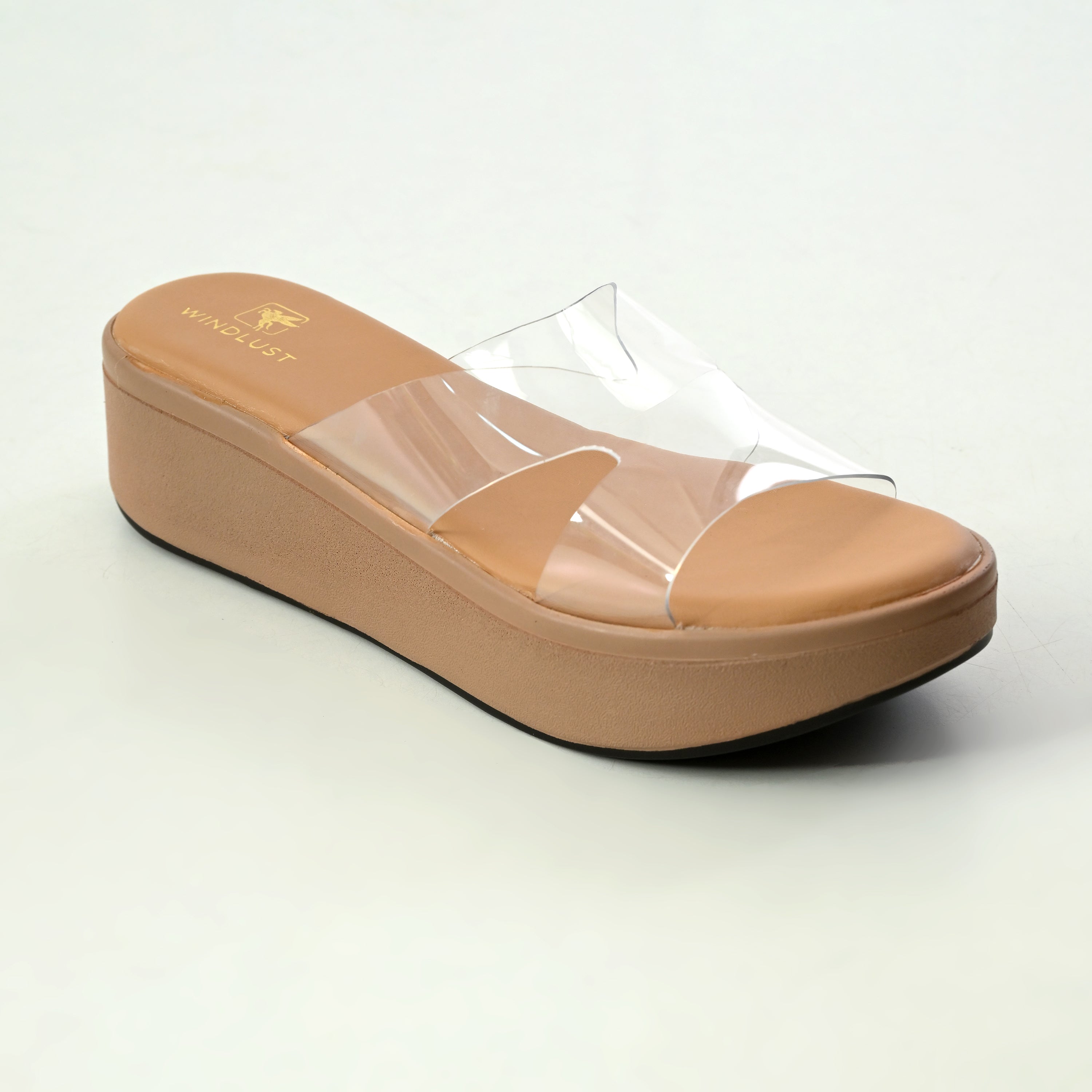 Beige Windlust CLEAR X-FLOW wedge sandal with transparent panel and chunky heel, stylish and comfortable for casual wear