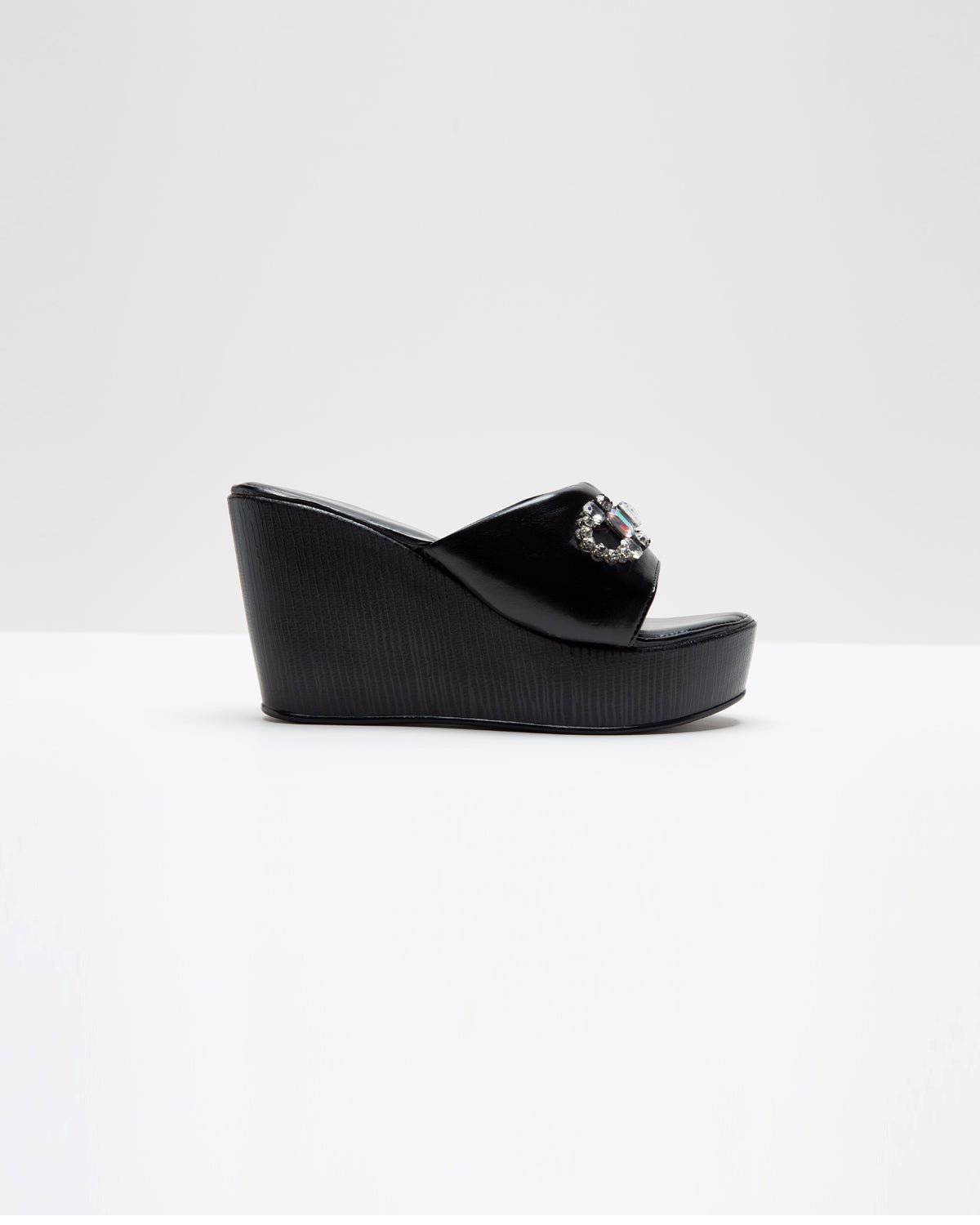 Stone Embellished Wedges- Black